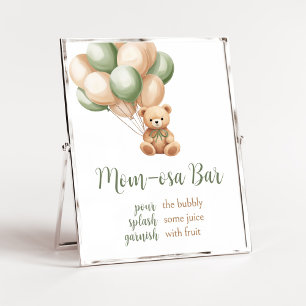 Sage Green Bear Balloon Babydusche Mama Osa Bar Poster