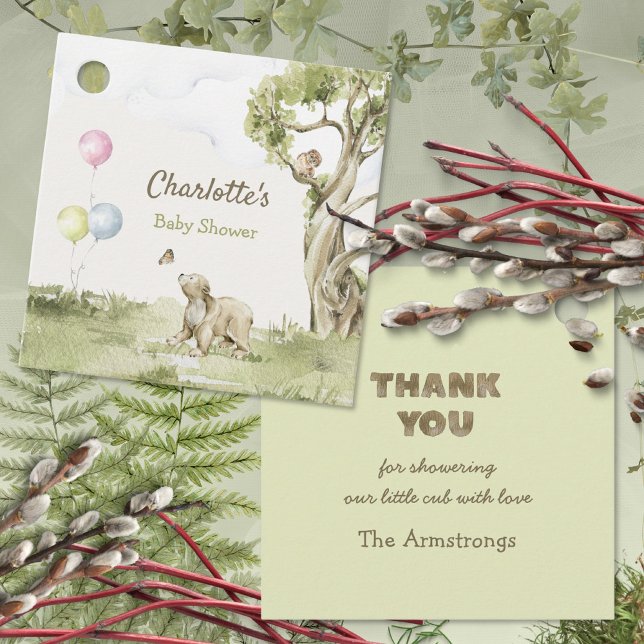 Sage Green Bearly Wait Square Baby Shower Geschenkanhänger (Sage Green Bearly Wait Square Baby Shower Favor Tags ©Susanne Sachers - Sunny Mind 🌞)