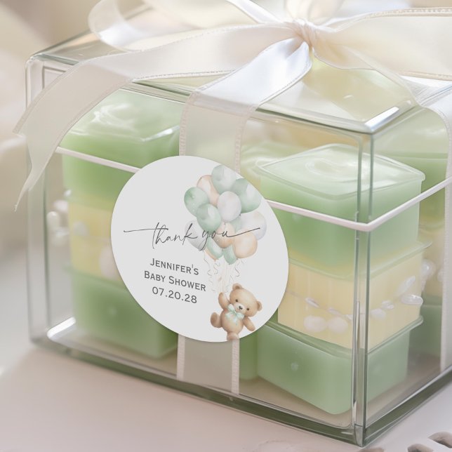 Sage Green Bearly warte Moderne Dusche Danke Runder Aufkleber (Sage Green Bearly wait, Modern baby Shower Thank You Sticker.)