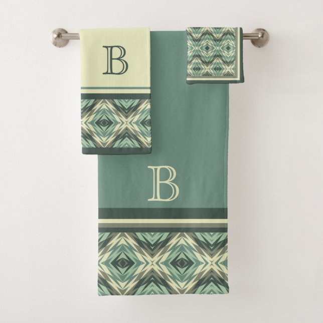 Sage Green Beige Grayish Brown Ethnic Look Custom Badhandtuch Set (Insitu)