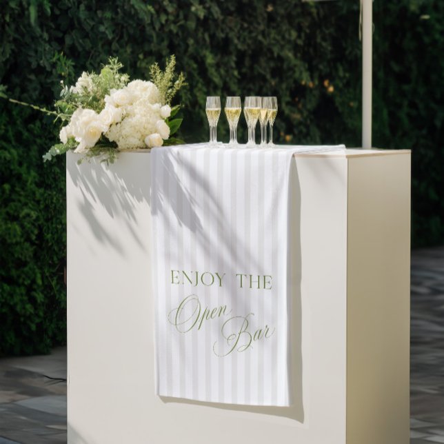 Sage Green & Beige Stripe Wedding Open Bar Banner (Sage Green & Beige Stripe Wedding Open Bar Banner)