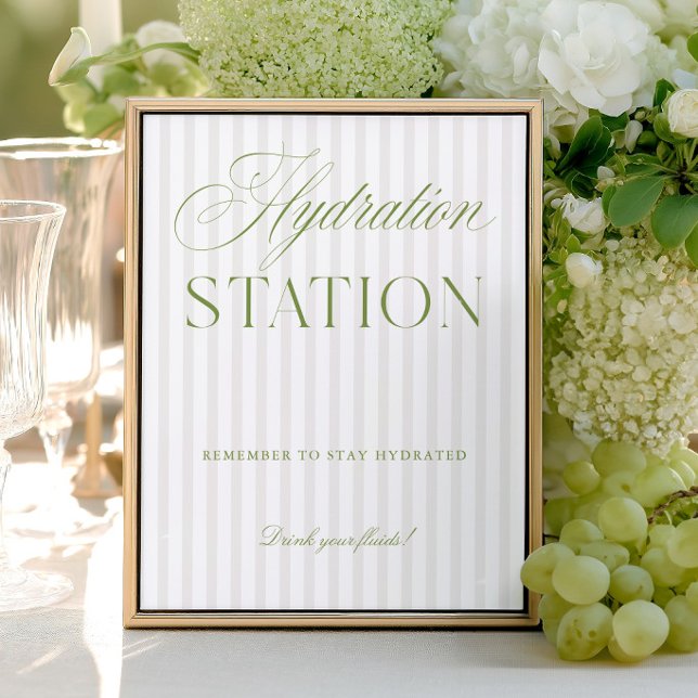 Sage Green & Beige Wedding Hydration Station Sign (Sage Green & Beige Wedding Hydration Station Sign)