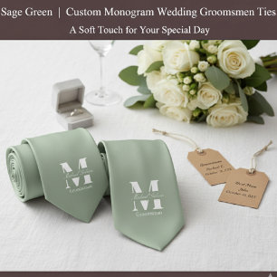 Sage Green Benutzerdefinierte Monogramm-Hochzeit Krawatte