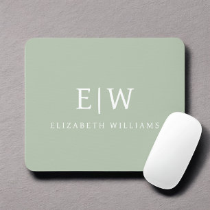 Sage Green Beruflich Simple Monogram Minimalistisc Mousepad
