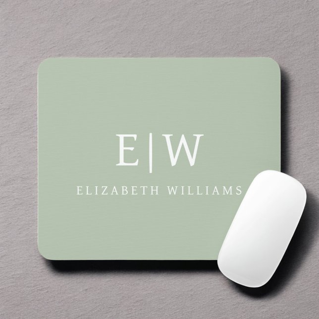 Sage Green Beruflich Simple Monogram Minimalistisc Mousepad (Von Creator hochgeladen)