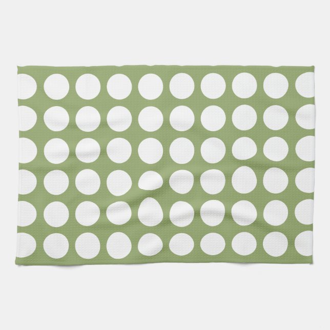Sage Green & Big White Polka Dots Handtuch (Horizontal)