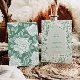Sage Green Birds Peony Chinoiserie Garden Hochzeit Einladung