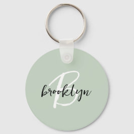 Sage Green Black and White Script Monogram Schlüsselanhänger