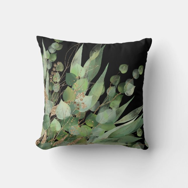 Sage Green Black Botanical PILLOW Kissen (Vorderseite)
