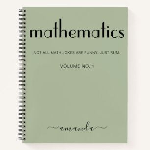 Sage Green Black Personalisiert Mathematics Notizbuch