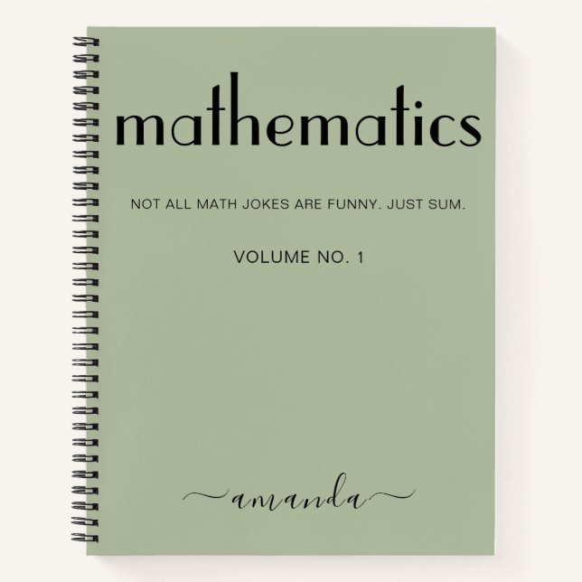Sage Green Black Personalisiert Mathematics Notizbuch (Vorderseite)