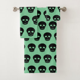 Sage Green Black Skull Pattern Badhandtuch Set