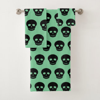 Sage Green Black Skull Pattern Badhandtuch Set