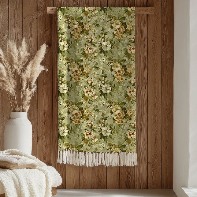Sage Green Blanket Luxury Gold Botanical Design Fleecedecke (Sage Green Blanket Luxury Gold Botanical Design)
