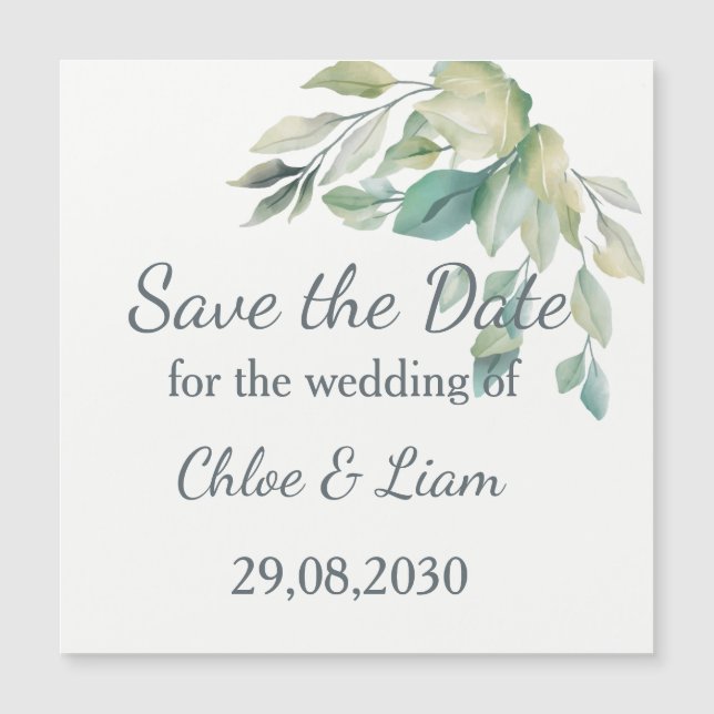 Sage Green Blätter Simple Greenerity Wedding Magnetkarte (Vorderseite)