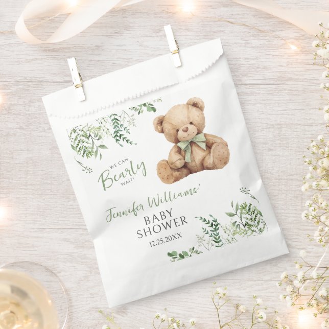 Sage Green Blätter Teddy Bear Bow Baby Boy Dusche Geschenktütchen (Ausgeschnitten)