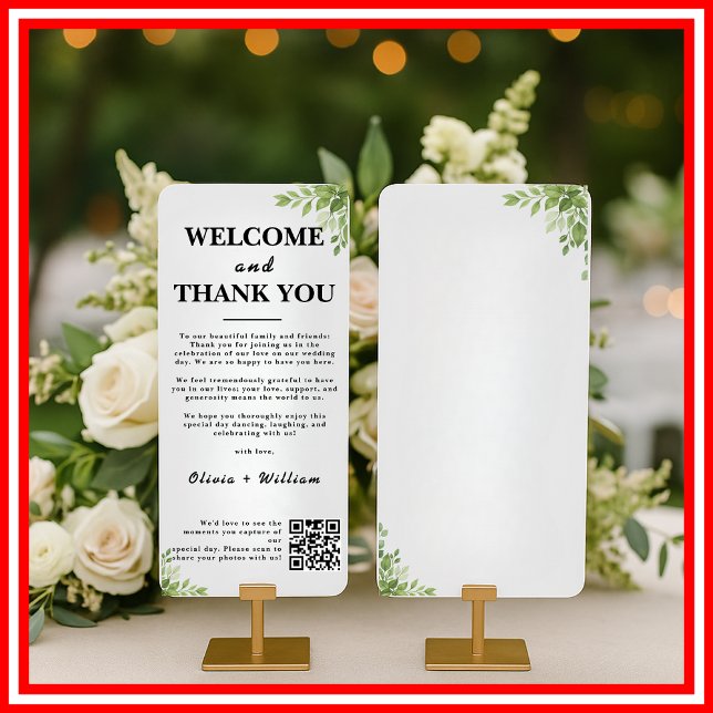 Sage Green Blätter Vielen Dank Willkommen QR Code  Dankeskarte (Von Creator hochgeladen)