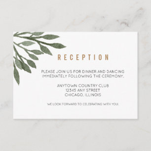 Sage Green Blätter Watercolor Hochzeitsempfang Begleitkarte