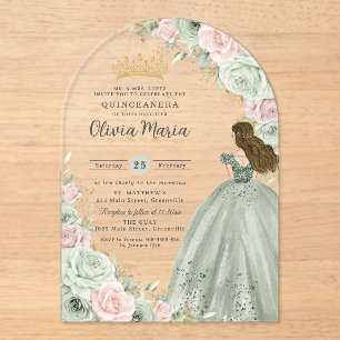 Sage Green Blink Pink BlumenPrinzessin Quinceañera Acryleinladungen