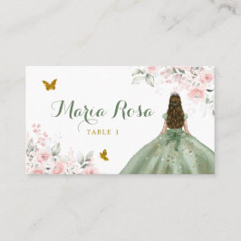 Sage Green Blink Pink BlumenPrinzessin Quinceañera Platzkarte