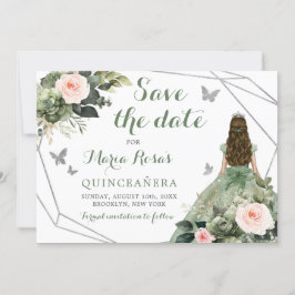 Sage Green Blink Pink Floral Quinceañera Einladung