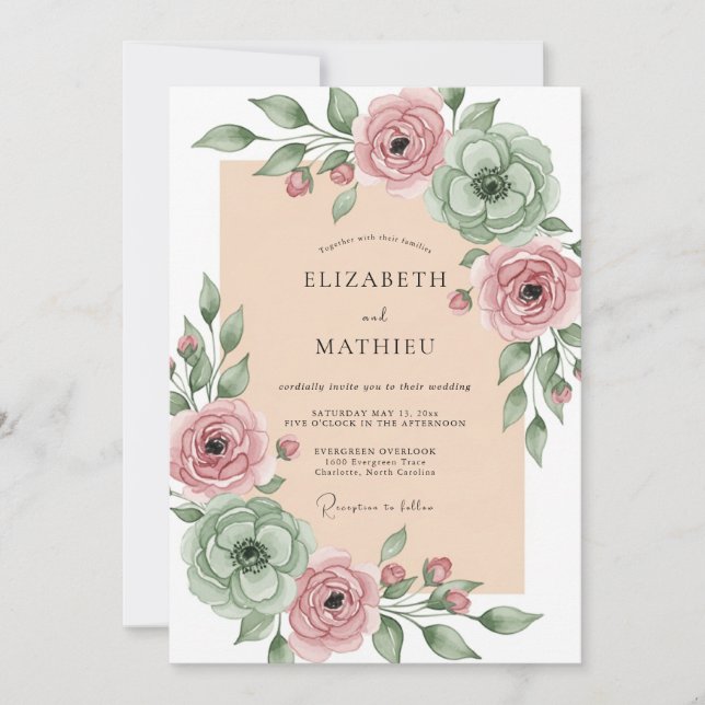 Sage Green Blissful Spring Wedding Einladung (Vorderseite)