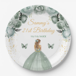 Sage Green Blonde Hair Princess Birthday Party Pappteller