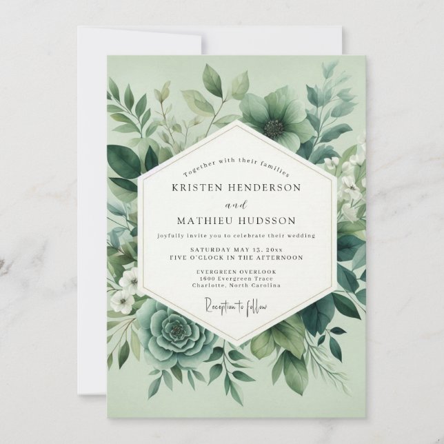 Sage Green Bloom Hochzeit Einladung (Vorderseite)