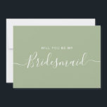 Sage Green Blue Bridesmaid Vorschlagskarte Einladung<br><div class="desc">Minimalistischer Vorschlag für eine Grüne Schriftzeiche Bridesmaid im modernen Alter. Brautparty Vorschlagskarte und Einladung. Mit trendigem und stilvollem Script-Schriftart und pastellfarbenem Dusty Blue.</div>