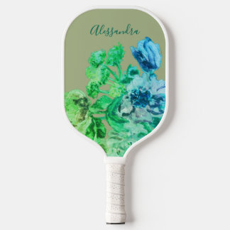 Sage Green Blue Custom Floral Watercolor Bouquet Pickleball Schläger