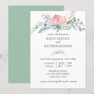 Sage Green Blue Pink Blume Grüne Hochzeit Einladung