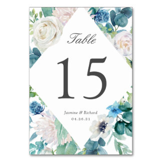 Sage Green Blue White Floral Wedding Tischnummer