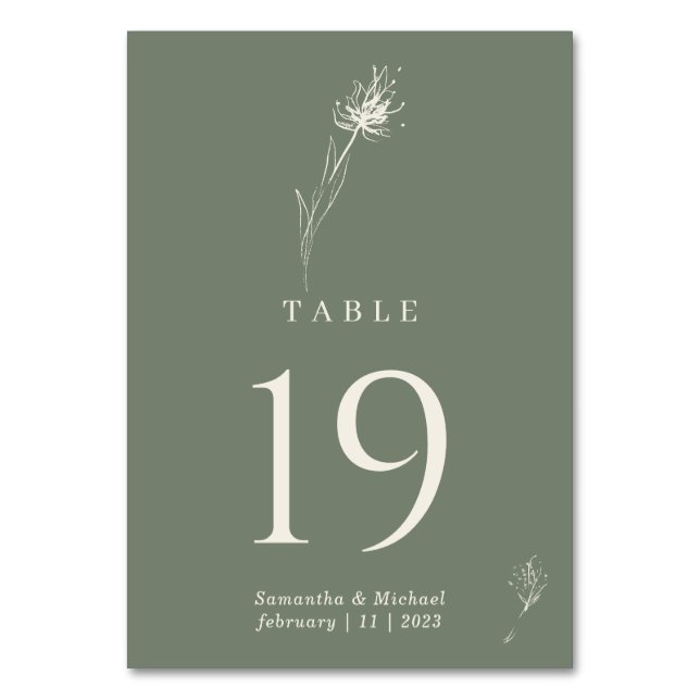 Sage Green Blume Dandelion Wedding Tischnummer (Vorderseite)