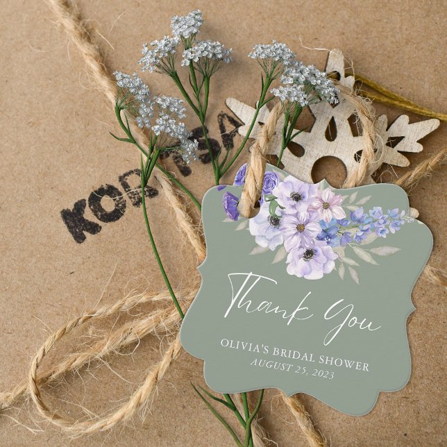 Sage Green Blume Script Brautparty Vielen Dank Geschenkanhänger (Sage Green Flower Script Bridal Shower Thank You Favor Tags)
