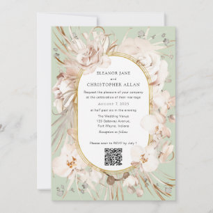 Sage Green Blumengarten Moderne QR Code Hochzeit Einladung