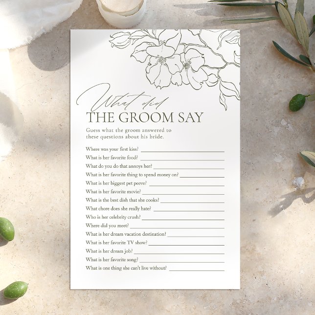 Sage Green Blumenstall, was hat der Bräutigam gesa (Sage Green floral what did the groom say game)
