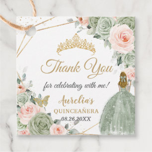Sage Green Blush Bloral Blonde Girl Quinceañera Geschenkanhänger