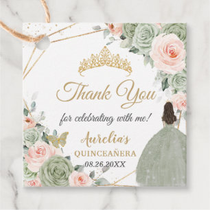 Sage Green Blush Bloral Princess Gold Quinceañera Geschenkanhänger