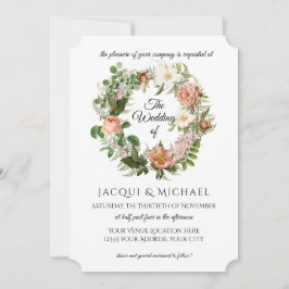 Sage Green Blush Elfenbein Rose w Fern Wreath Wedd Einladung