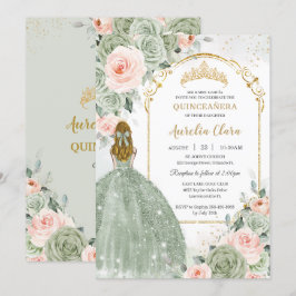 Sage Green Blush Floral Gold Quinceñera Sweet 16 Einladung