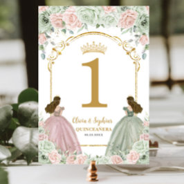 Sage Green Blush Floral Twins Quinceanera Tischnummer