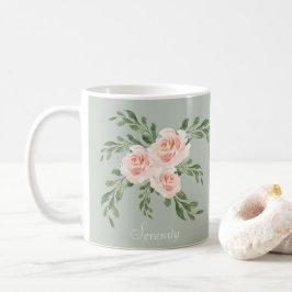 Sage Green Blush Serenity Watercolor Typografie Kaffeetasse