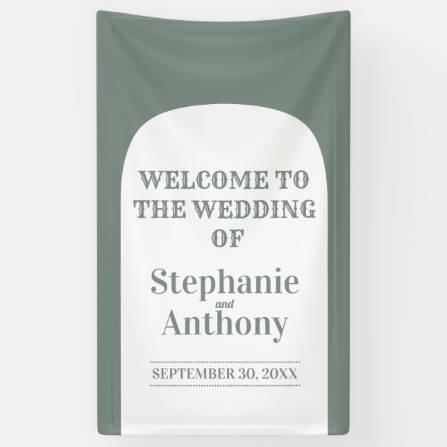 Sage Green Bohemisch Retro Arch Wedding Banner (Vertikal)