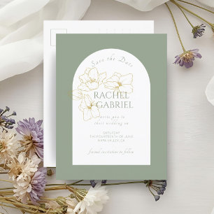 Sage Green Boho Arch Gold Floral Wedding Postkarte