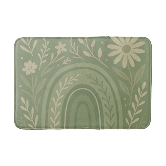 Sage green Boho Bath Mat Badematte (Vorderseite)