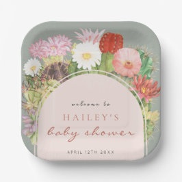 Sage Green Boho Bloom Cactus Baby Shower Pappteller