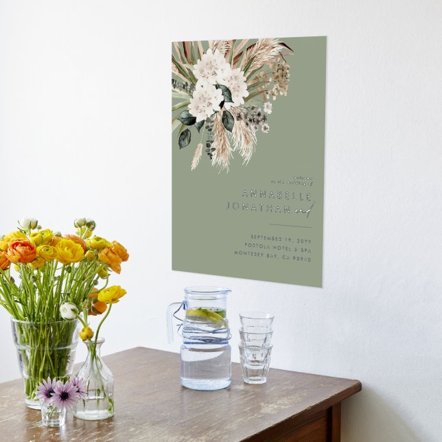 Sage green boho botanische moderne, elegante Blätt Foliendrucke (Ablage(Küche))