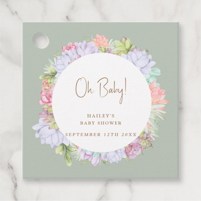 Sage Green Boho Cactus Desert Oh Baby Dusche Geschenkanhänger (Vorderseite)