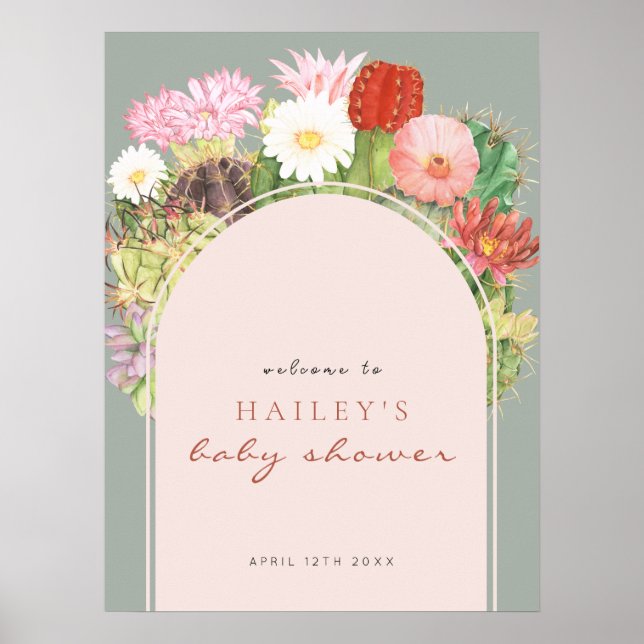 Sage Green Boho Cactus Welcome Baby Shower Poster (Vorne)