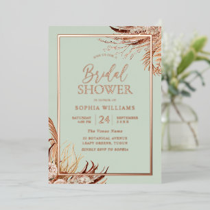 Sage Green Boho Chic Brautparty Real Rose Gold Folieneinladung